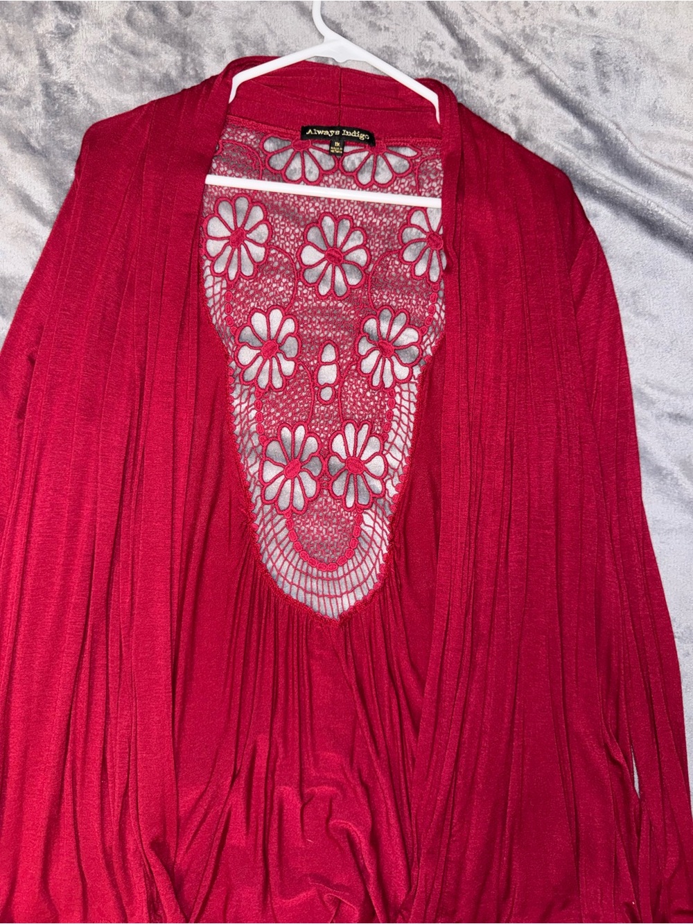 Women's Maroon Floral Crochet Back Shrug 1X